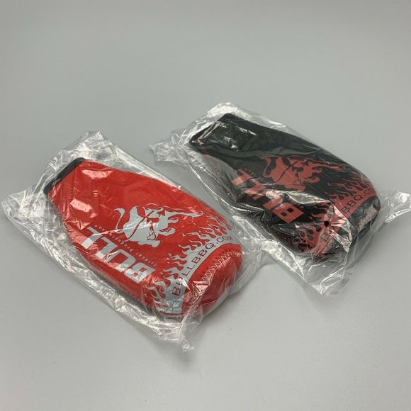 Bull Black and Red Zippered Bottle Koozies Bull BBQ Set of 2 Beer Soda Cokes - Picture 1 of 4